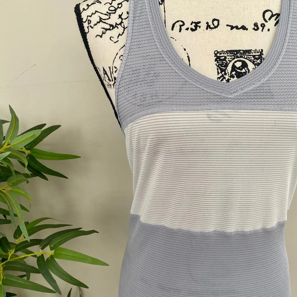lululemon athletica Light Gray and White Striped Racerback Tank